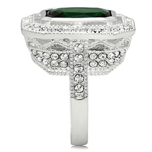 SS002 - Silver 925 Sterling Silver Ring with Synthetic Synthetic Glass in Emerald