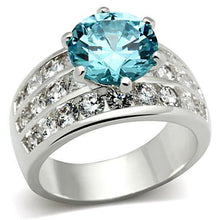 Load image into Gallery viewer, SS010 - Silver 925 Sterling Silver Ring with AAA Grade CZ  in Sea Blue