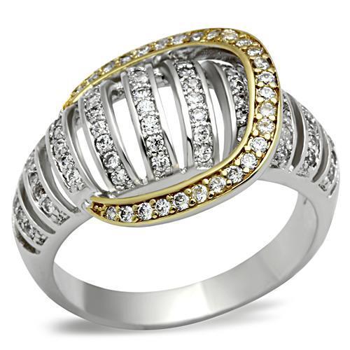 SS015 - Gold+Rhodium 925 Sterling Silver Ring with AAA Grade CZ  in Clear