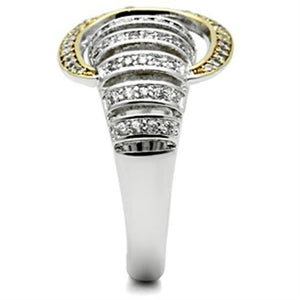 SS015 - Gold+Rhodium 925 Sterling Silver Ring with AAA Grade CZ  in Clear