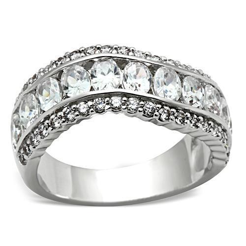 SS029 - Silver 925 Sterling Silver Ring with AAA Grade CZ  in Clear