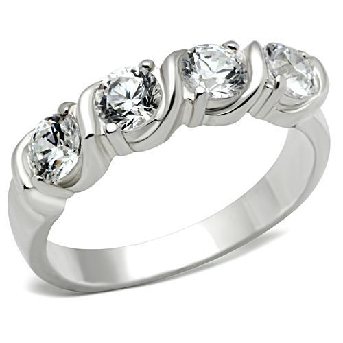 SS063 - Silver 925 Sterling Silver Ring with AAA Grade CZ  in Clear