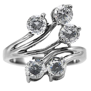 TK001 - High polished (no plating) Stainless Steel Ring with AAA Grade CZ  in Clear