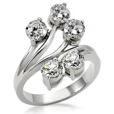 TK001 - High polished (no plating) Stainless Steel Ring with AAA Grade CZ  in Clear