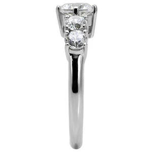 TK003 - High polished (no plating) Stainless Steel Ring with AAA Grade CZ  in Clear