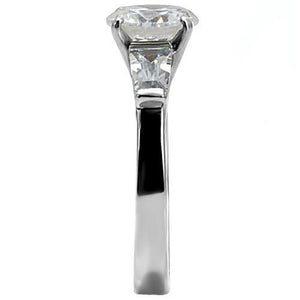 TK005 - High polished (no plating) Stainless Steel Ring with AAA Grade CZ  in Clear