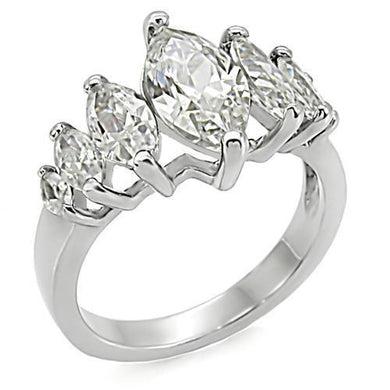 TK006 - High polished (no plating) Stainless Steel Ring with AAA Grade CZ  in Clear