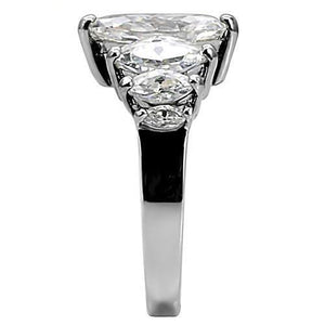 TK006 - High polished (no plating) Stainless Steel Ring with AAA Grade CZ  in Clear