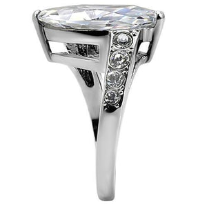 TK008 - High polished (no plating) Stainless Steel Ring with AAA Grade CZ  in Clear