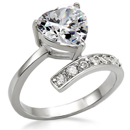 TK009 - High-Polished Stainless Steel Ring with AAA Grade CZ  in Clear