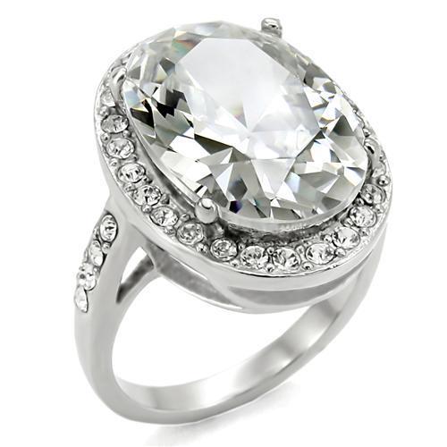 TK010- High polished (no plating) Stainless Steel Ring with AAA Grade CZ  in Clear