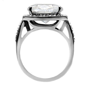 TK010- High polished (no plating) Stainless Steel Ring with AAA Grade CZ  in Clear