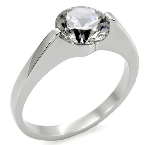 TK012 - High polished (no plating) Stainless Steel Ring with AAA Grade CZ  in Clear