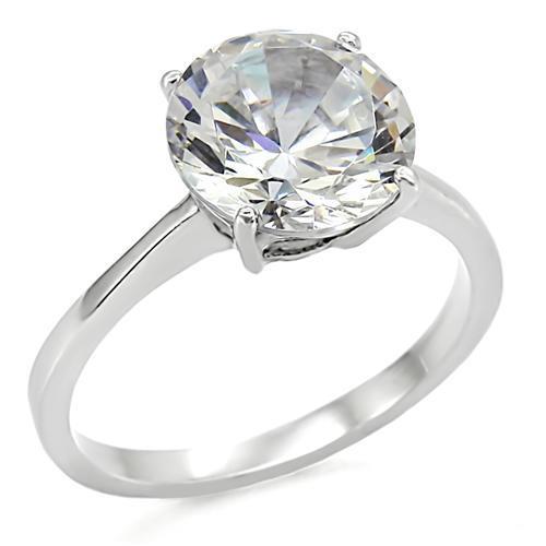 TK013 - High polished (no plating) Stainless Steel Ring with AAA Grade CZ  in Clear