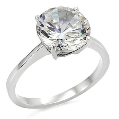 LOTK013 - High polished (no plating) Stainless Steel Ring with AAA Grade CZ  in Clear-9mm