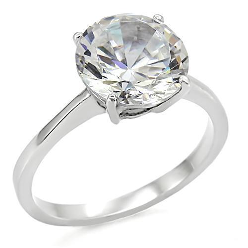 LOTK013 - High polished (no plating) Stainless Steel Ring with AAA Grade CZ  in Clear-9mm