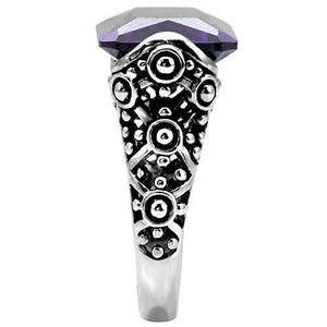 TK015 - High polished (no plating) Stainless Steel Ring with AAA Grade CZ  in Amethyst