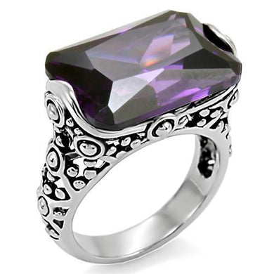 TK015 - High polished (no plating) Stainless Steel Ring with AAA Grade CZ  in Amethyst