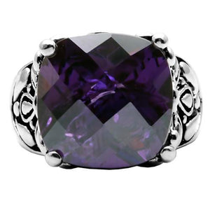 TK016 - High polished (no plating) Stainless Steel Ring with AAA Grade CZ  in Amethyst