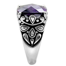 Load image into Gallery viewer, TK016 - High polished (no plating) Stainless Steel Ring with AAA Grade CZ  in Amethyst