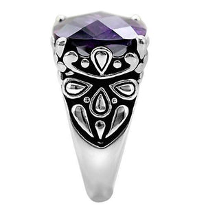 TK016 - High polished (no plating) Stainless Steel Ring with AAA Grade CZ  in Amethyst