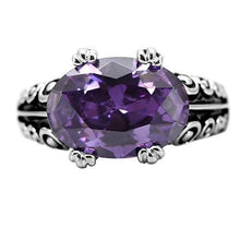 Load image into Gallery viewer, TK017 - High polished (no plating) Stainless Steel Ring with AAA Grade CZ  in Amethyst