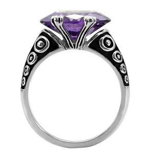 TK017 - High polished (no plating) Stainless Steel Ring with AAA Grade CZ  in Amethyst