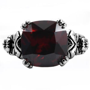 TK018 - High polished (no plating) Stainless Steel Ring with AAA Grade CZ  in Garnet