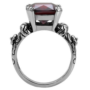 TK018 - High polished (no plating) Stainless Steel Ring with AAA Grade CZ  in Garnet