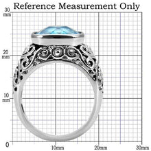 Load image into Gallery viewer, TK020 - High polished (no plating) Stainless Steel Ring with Synthetic Synthetic Glass in Sea Blue