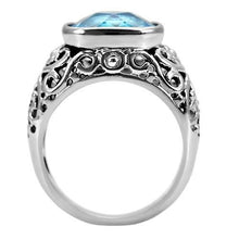 Load image into Gallery viewer, TK020 - High polished (no plating) Stainless Steel Ring with Synthetic Synthetic Glass in Sea Blue