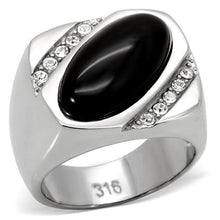 Load image into Gallery viewer, TK02214 - High polished (no plating) Stainless Steel Ring with Semi-Precious Agate in Jet