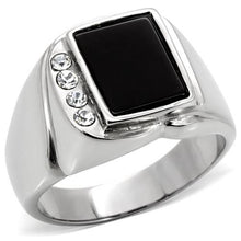 Load image into Gallery viewer, TK02225 - High polished (no plating) Stainless Steel Ring with Semi-Precious Agate in Jet