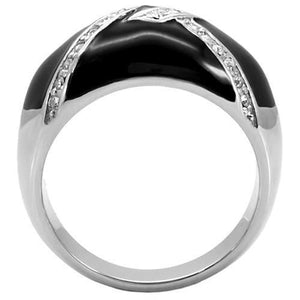 TK022 - High polished (no plating) Stainless Steel Ring with Top Grade Crystal  in Clear