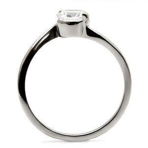 TK023 - High polished (no plating) Stainless Steel Ring with AAA Grade CZ  in Clear