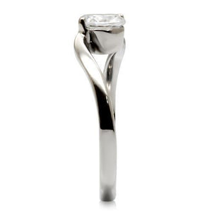 TK023 - High polished (no plating) Stainless Steel Ring with AAA Grade CZ  in Clear