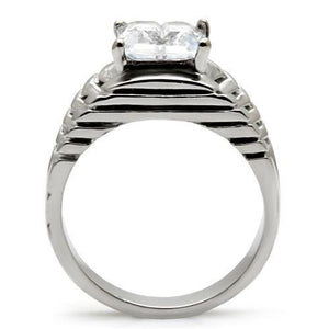 TK028 - High polished (no plating) Stainless Steel Ring with AAA Grade CZ  in Clear