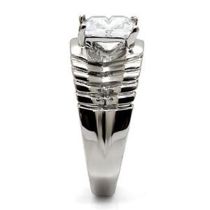 TK028 - High polished (no plating) Stainless Steel Ring with AAA Grade CZ  in Clear