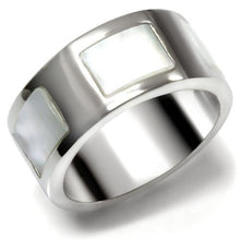 Load image into Gallery viewer, TK043 - High polished (no plating) Stainless Steel Ring with Precious Stone Conch in White