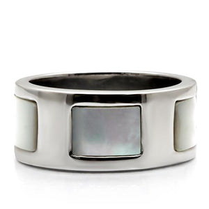 TK043 - High polished (no plating) Stainless Steel Ring with Precious Stone Conch in White