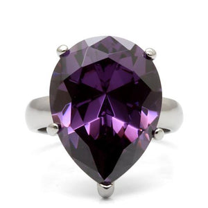 TK045 - High polished (no plating) Stainless Steel Ring with AAA Grade CZ  in Amethyst