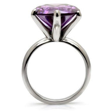 Load image into Gallery viewer, TK045 - High polished (no plating) Stainless Steel Ring with AAA Grade CZ  in Amethyst