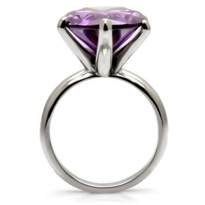 TK045 - High polished (no plating) Stainless Steel Ring with AAA Grade CZ  in Amethyst