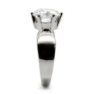 TK046 - High polished (no plating) Stainless Steel Ring with AAA Grade CZ  in Clear