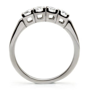 TK047 - High polished (no plating) Stainless Steel Ring with AAA Grade CZ  in Clear