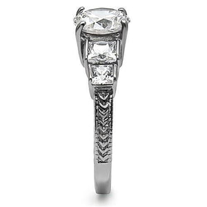 TK057 - High polished (no plating) Stainless Steel Ring with AAA Grade CZ  in Clear