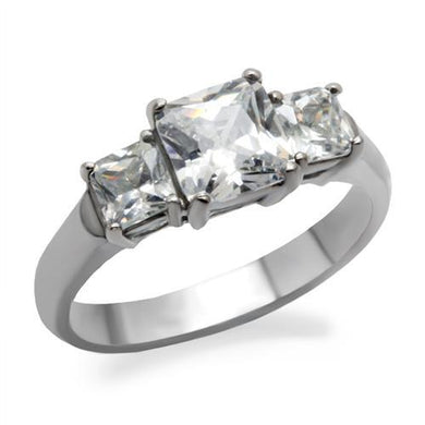 TK058 - High polished (no plating) Stainless Steel Ring with AAA Grade CZ  in Clear