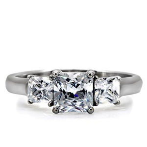 TK058 - High polished (no plating) Stainless Steel Ring with AAA Grade CZ  in Clear