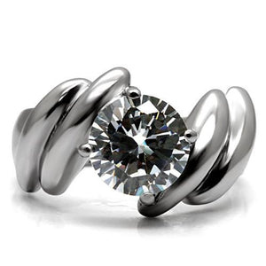 TK060 - High polished (no plating) Stainless Steel Ring with AAA Grade CZ  in Clear