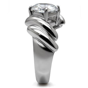 TK060 - High polished (no plating) Stainless Steel Ring with AAA Grade CZ  in Clear